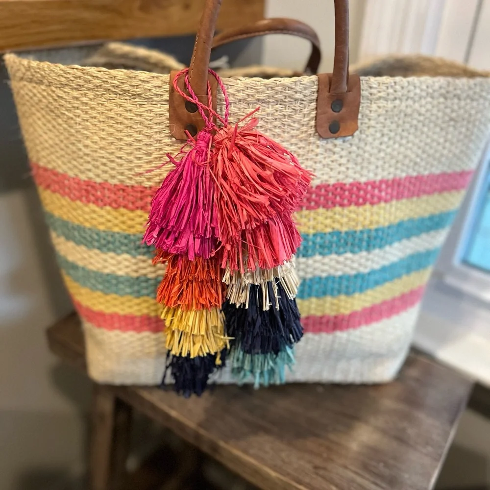 Mar Y Sol la Paz raffia Straw Tote new